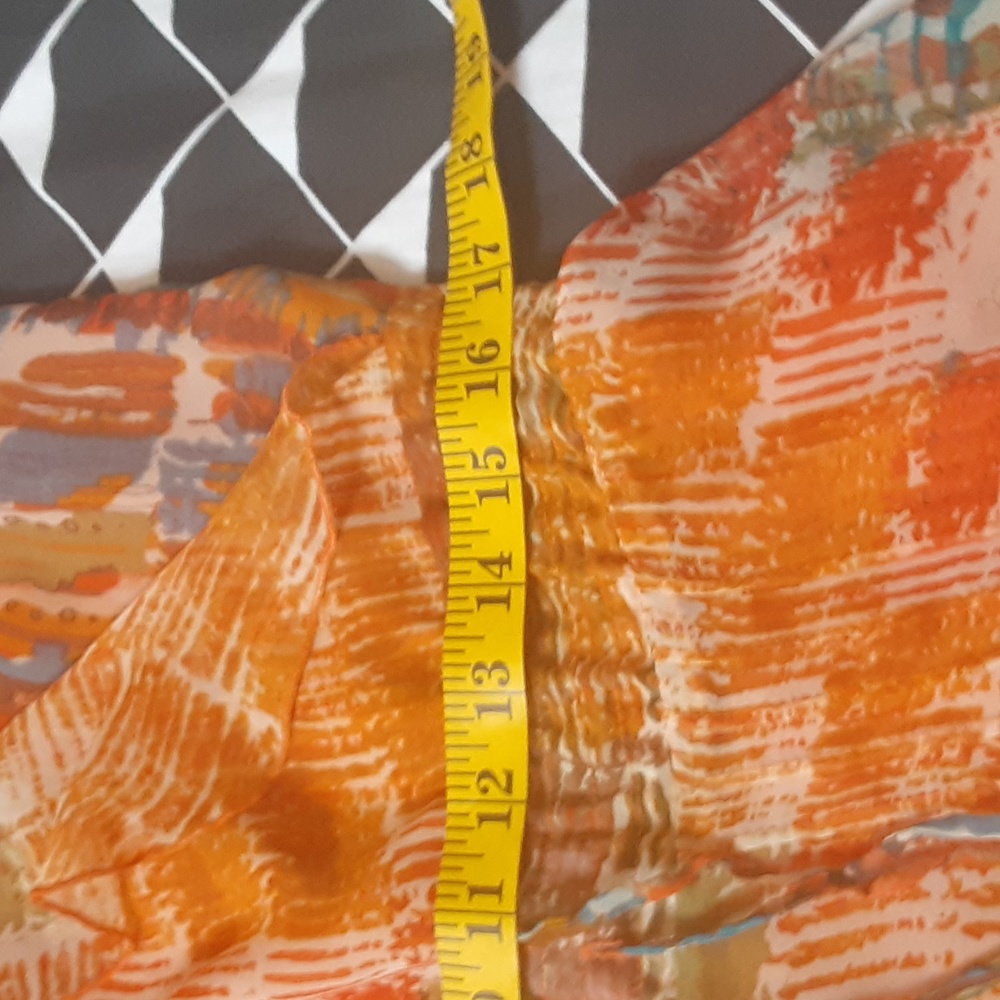 Lucy & Co Orange Multi Print Ruffle Mini Dress Size Small Boho Tie Waist - Picture 8 of 12
